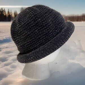 Roll Brim Chenille Hat Cap Beanie Women's One Size Gray Packable Washable